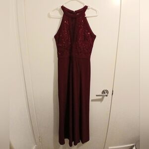 Morgan & Co. Formal Dress Burgundy Sequin Halter Prom Or Event Dress, Size 3/4